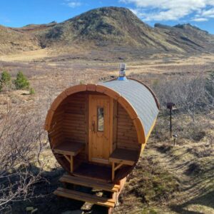 Installation sauna TONNEAU en pin - WOODY GARDEN