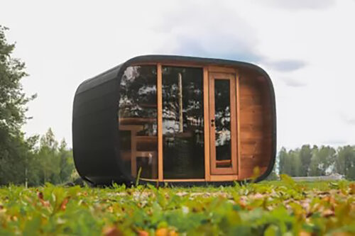 Installation Sauna Round Cube double avec façade bois / verre - HYVÄÄ